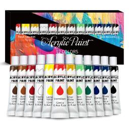 Conjunto de tintas acrílicas não tóxicas, tinta artesanal para tela, madeira, tecido, couro, papelão, papel, MDF, 12ml, 24 unidades - Image 1
