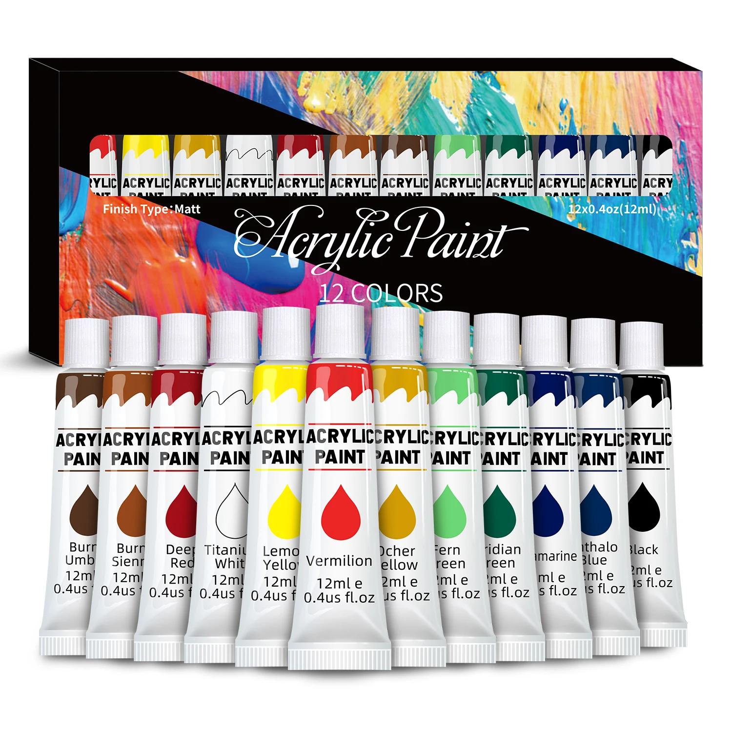 Conjunto de tintas acrílicas não tóxicas, tinta artesanal para tela, madeira, tecido, couro, papelão, papel, MDF, 12ml, 24 unidades - Image 1