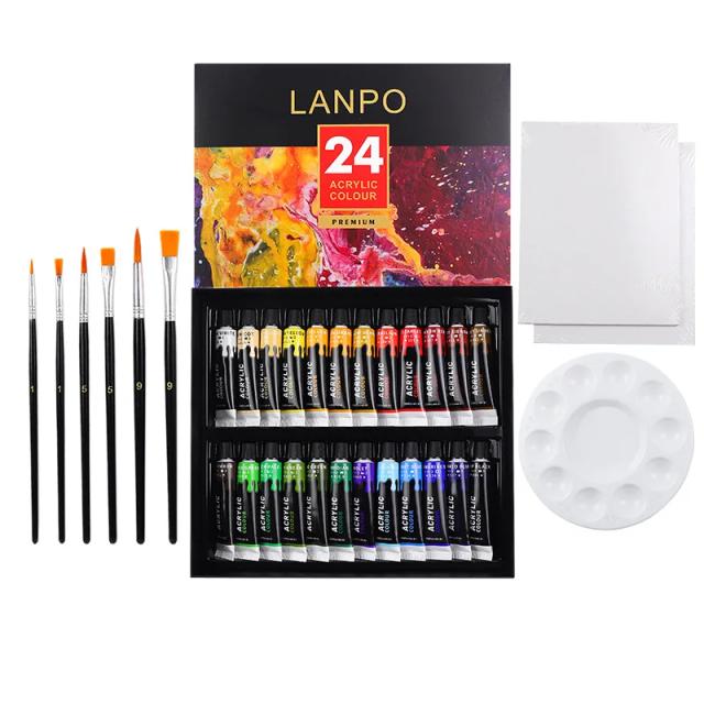 Conjunto de Tintas Acrílicas para Tecido - 12 Tubos de 12ml com Pigmentos Ricos em 12 a 24 Cores para Artistas