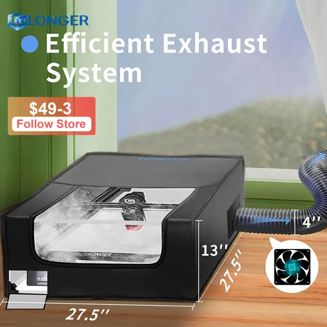 Gabinete Protetor para Gravador a Laser com Pano de Fibra de Vidro Retardador de Chamas e Revestimento Térmico em Silicone com Tubo Exaustor