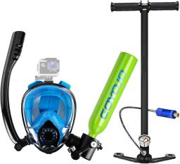 Tanque de mergulho com máscara de snorkel 0,5l mini cilindro de oxigênio portátil máscara de mergulho facial completo sistema de respiração subaquática com bomba - Image 1