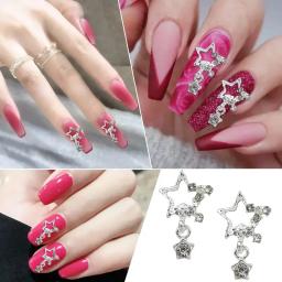 Silver Star Nail Charms com Strass, Shiny 3D Alloy, Heart Nail Jewelry, Y2K Charms para decoração de unhas acrílicas, 10 unid, 20 unid - Image 2
