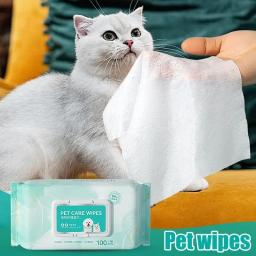 Toalhetes hidratantes e de limpeza para cão e gato, 100 folhas, desodorante, limpeza, decomposição, odor, água pura, seguro, Suave, pet fornecimentos - Image 2