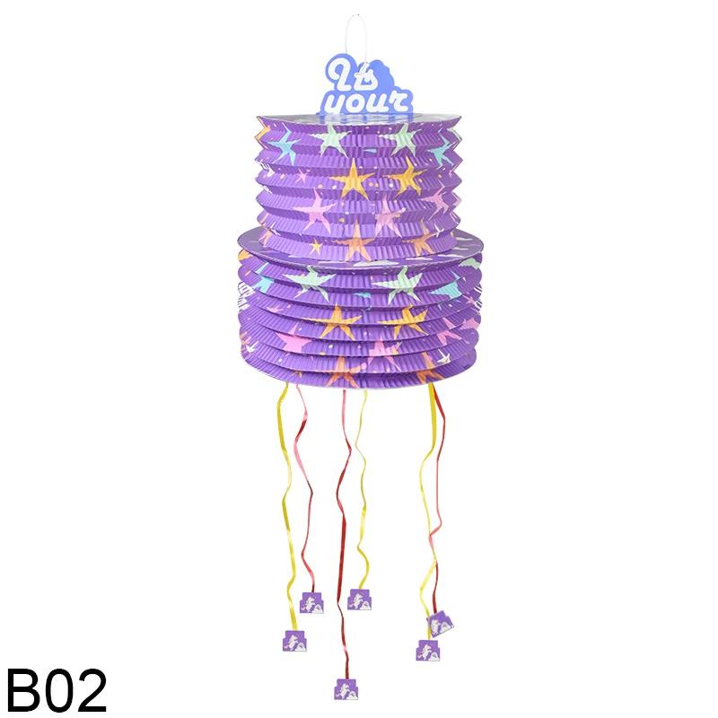 Mini fio pinata caixa de presente dos desenhos animados unicórnio estrela lanternas engraçado puxar fio corda foto prop crianças festa aniversário decoração do chuveiro do bebê - Image 1