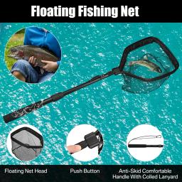 Rede de pesca flutuante, rede de pouso dobrável, fácil captura e liberação com poste telescópico, rede de peixes revestida de borracha para água salgada e água doce - Image 2