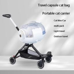 Dobrável Pet Carrinho Transportadora, Carro Montado, Portátil, Panorâmica, Transparente, Respirável, Diagonal, Saco Do Gato - Image 1