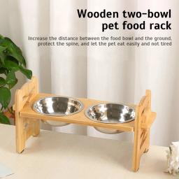 Tigelas de bambu ajustáveis para cães, Dog Feeder Stand, tigelas de aço inoxidável para cachorros e gatos, acessórios para animais de estimação - Image 3
