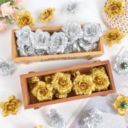 10/20/30pcs Prata & dourado Artificial Rose Seda Flor Cabeças Flores Decorativas Para O Casamento Home Party Decor Mini DIY Fake Flower - Image 3
