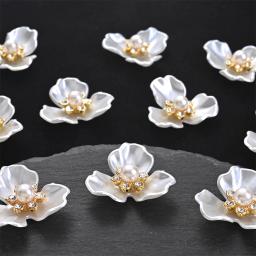 Charms flores elegantes com pérolas imitação e strass, artesanato DIY, roupas, chapéus, acessórios de cabelo, 25x27mm, 20pcs - Image 4