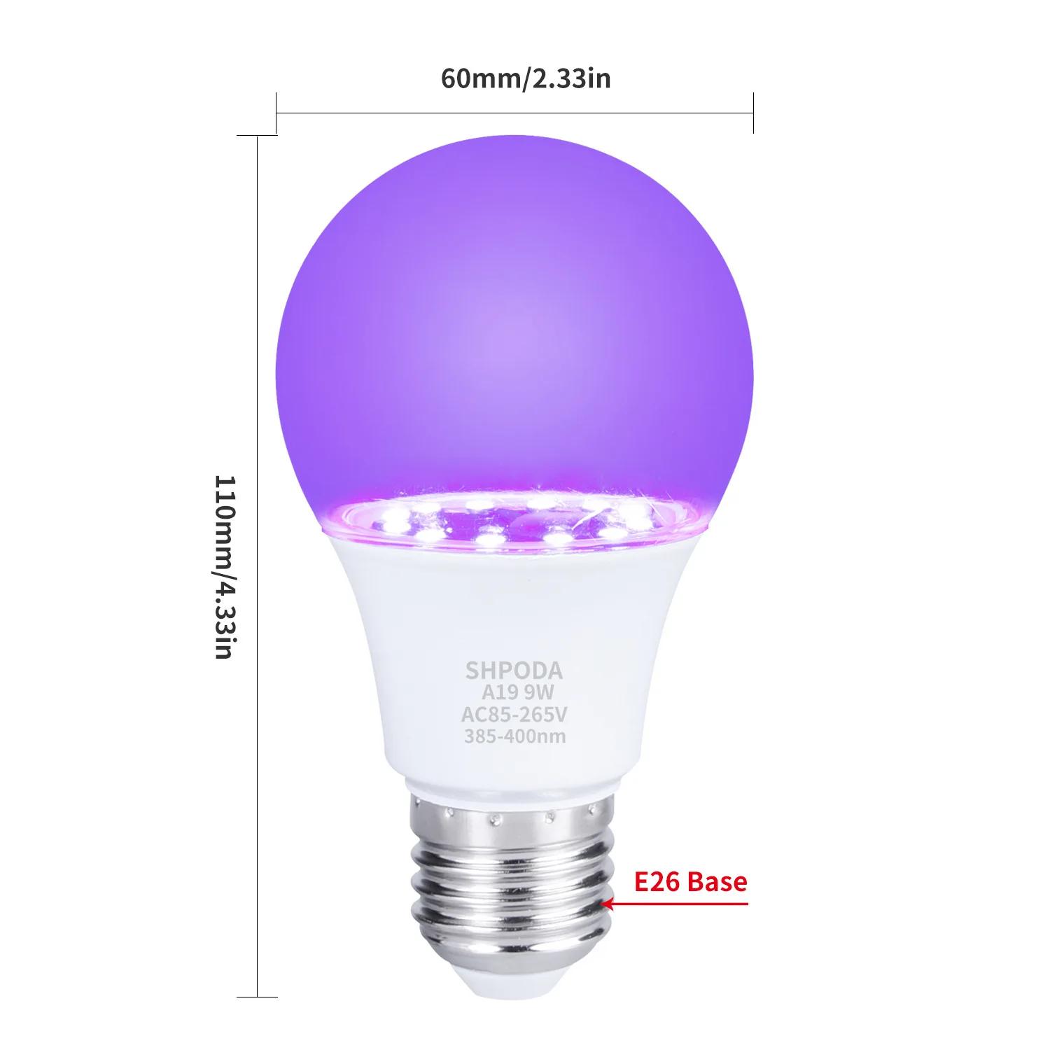 E26 9.5w uv roxo preto lâmpada brilho na festa escura decoração de halloween lâmpada fluorescente 395nm festa roxo luz - Image 1