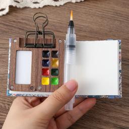 Portátil Viagem Aquarela Set, Aquarela Escola, Mini Walnut Paint Box, Sketchbook, Estudante Outing, Art Supplies, 8 cores - Image 1
