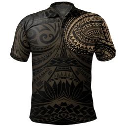 Camisa polo masculina de manga curta com botão de praia havaiano, camiseta solta de lapela, padrão tribal, verão - Image 1