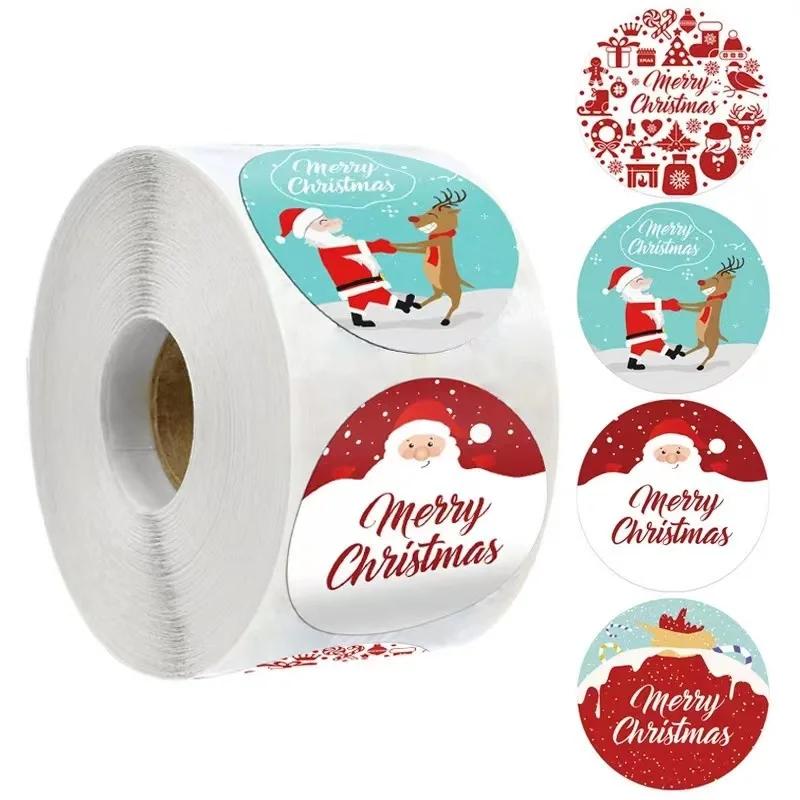 Tema do Natal Selo Redondo Adesivos, Etiqueta De Selagem De Envelope, DIY Baking Bag, Decoração De Papelaria, Adesivos De Presente - Image 1