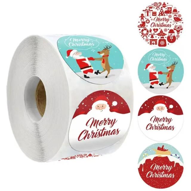 Adesivos Natalinos Redondos para Selagem de Envelope e Decoração, Ideais para Embalagens de Presentes e Projetos DIY de Papelaria