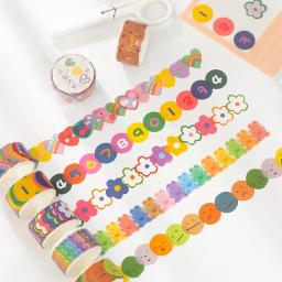 Fita washi de cores desenhadas à mão, 100 peças/rolo de fita adesiva de renda para álbum de recortes - Image 1