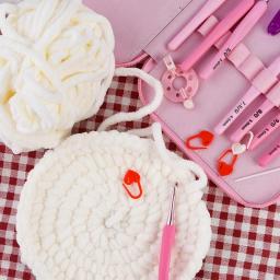 Gancho de crochê com estojo, kit de agulhas de tricô liso, silicone, durável, bem feito, rosa, 2,5mm-6mm - Image 3