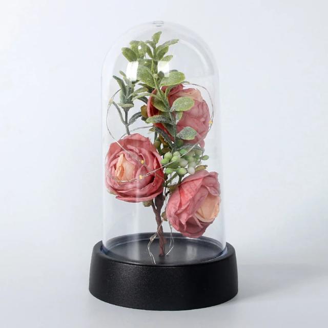 Rosa Galáxia de Vidro com Luz LED - Presente Encantador de Flores Preservadas para Aniversário de Meninas
