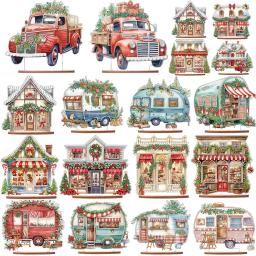 Madeira Diamante Pintura Tabletop Ornamentos Kit, Xmas Shop, DIY Arte, Tabletop Decorações para Mesa De Natal, Escritório, Decoração De Casa - Image 1