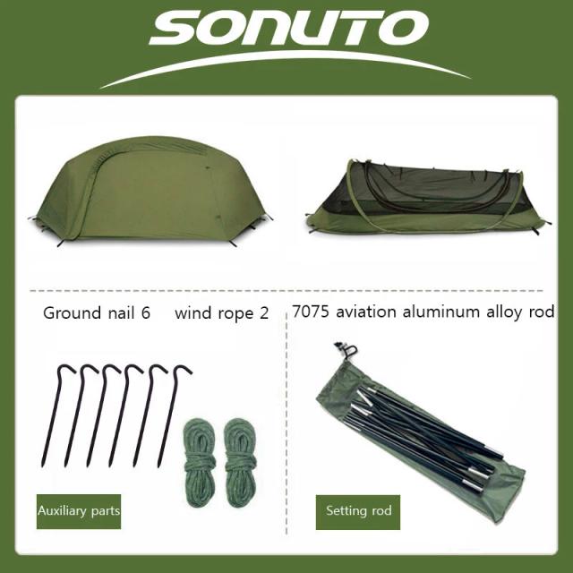 Tenda Sonuto para Acampamento e Montanhismo: Leve, À Prova D'Água e Mosquitos, Com Postes de Alumínio para Uma Pessoa