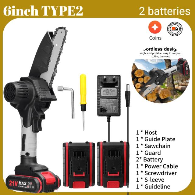 Serra Elétrica Portátil 21V 4/6 Polegadas para Poda e Corte de Madeira com Motor Brushless de Uso Manual para Jardinagem e Carpintaria