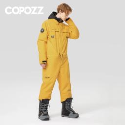 Macacão de esqui de uma peça grosso das mulheres dos homens esportes ao ar livre jaqueta de snowboard quente terno de salto à prova dwaterproof água roupas de inverno macacão com capuz - Image 1