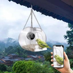 Casa de alimentação inteligente acrílica com câmera, alimentador do pássaro do animal de estimação, transparente, fácil instalação, jardim ao ar livre, 1080p HD - Image 2