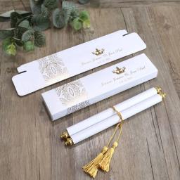 Scroll personalizado cartão do convite, papel branco cartões com caixa de presente, borla, casamento, festa de aniversário, personalizado, 100pcs - Image 2