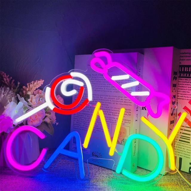 Placa Neon Candy Shop para Decoração de Parede com Luz LED - Ideal para Halloween e Ambientes Comerciais