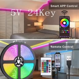 Fita de luz LED adequada para decoração ambiente, vários modos de cor RGB, SMD, controle remoto IR e APP, 5V, 10m, 24 Keys - Image 1