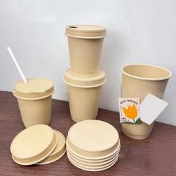 Copo de papel biodegradável descartável com tampa, produto comestível, resistente ao calor, café, leite, copo afastado, caneca redonda, banquete do partido - Image 1