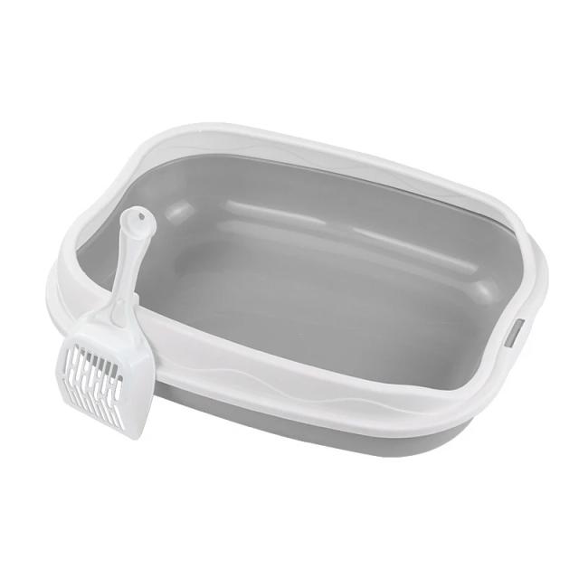 Caixa de areia semi-fechada à prova de respingos, vaso sanitário para gatos grandes, suprimentos de limpeza para cocô de gato grande, tigela para animais de estimação