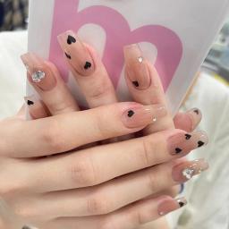 24 pçs preto amor coração unhas falsas presentes para a menina imprensa em unhas curto caixão cabeça dicas de manicure prego com geléia gel terminado - Image 3