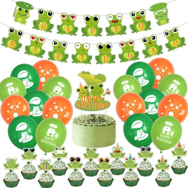 Decoração de Aniversário Sapo Sapo: Bolo Topper Verde e Balões para o Tema Feliz Aniversário Infantil