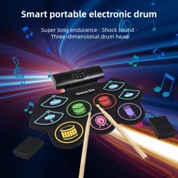 Bateria eletrônica com baquetas Pedal, rolo de mão, instrumento de percussão Jazz, 9 almofadas, BT, som externo, interface MIDI - Image 1