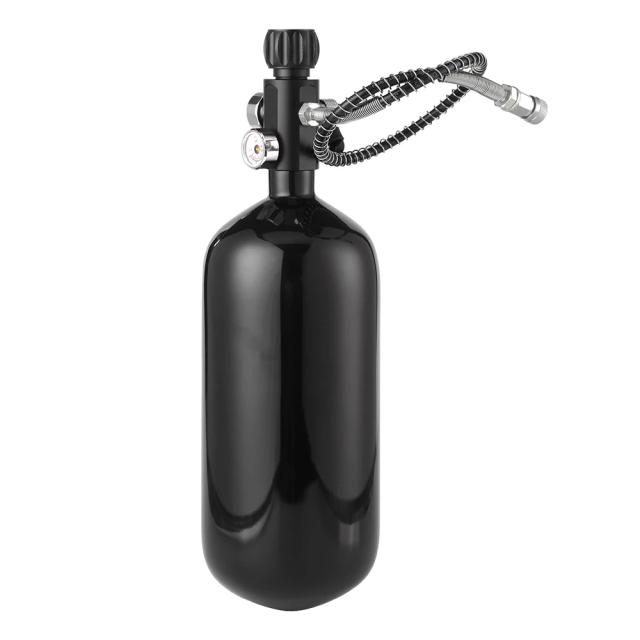 Tanque de Fibra de Carbono 98ci com Válvula Dual Gauge para Paintball e PCP - Sistema de Carregamento Completo 1.6L com Rosca 5/8-18UNF