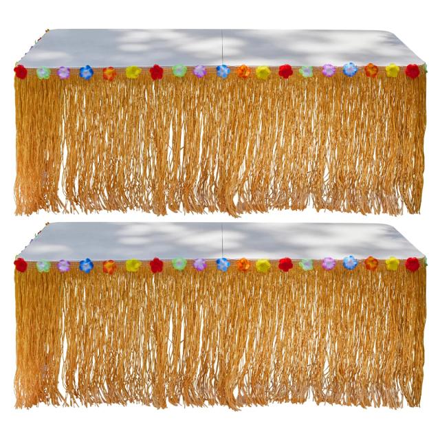 Decoração Tropical Havaiana: Saia de Mesa Luau Grass para Festas, Pacote com 2 Unidades de 9x29 Pol.