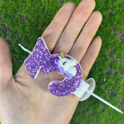 Vela de aniversário do unicórnio para crianças, número velas, espumante roxo, bolo Toppers, decoração do partido - Image 3