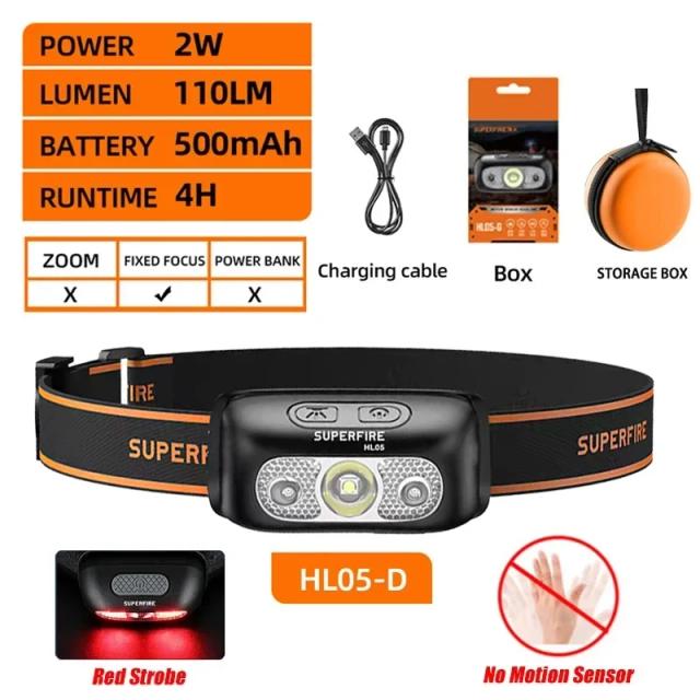 Superfire HL05 Farol LED Recarregável Potente 120 Lm