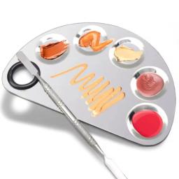 Paleta De Cores De Maquiagem Portátil Com Espátula, Aço Inoxidável, Base Líquida Bandeja De Mistura, Placa De Cor Durável - Image 3