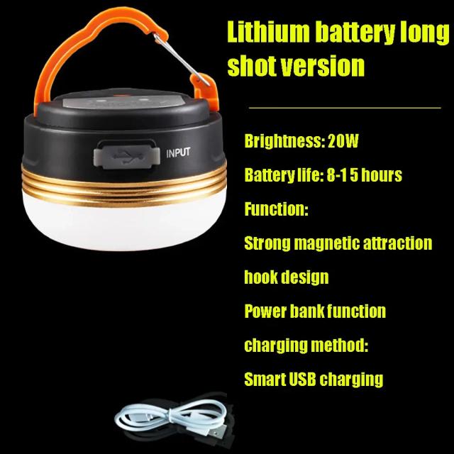Luzes de Acampamento LED Portáteis de Alta Potência com Recarregamento USB para Tendas e Atividades ao Ar Livre - Lâmpada Suspensa Noturna 20W com Bateria 1800mAh