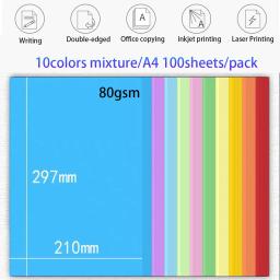 Papel de Cópia A4 Colorido, Double Sides Origami, 10 Cores Diferentes, Embalagem De Presente, Papel De Decoração Artesanal para Impressão a Jato De Tinta, 100Pcs - Image 2