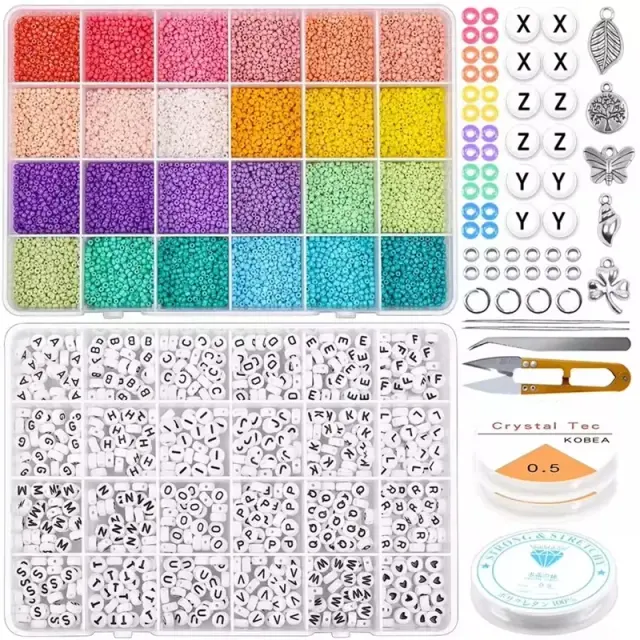 Kits de Artesanato: 24 Contas de Vidro Coloridas para DIY em Pulseiras, Colares e Brincos