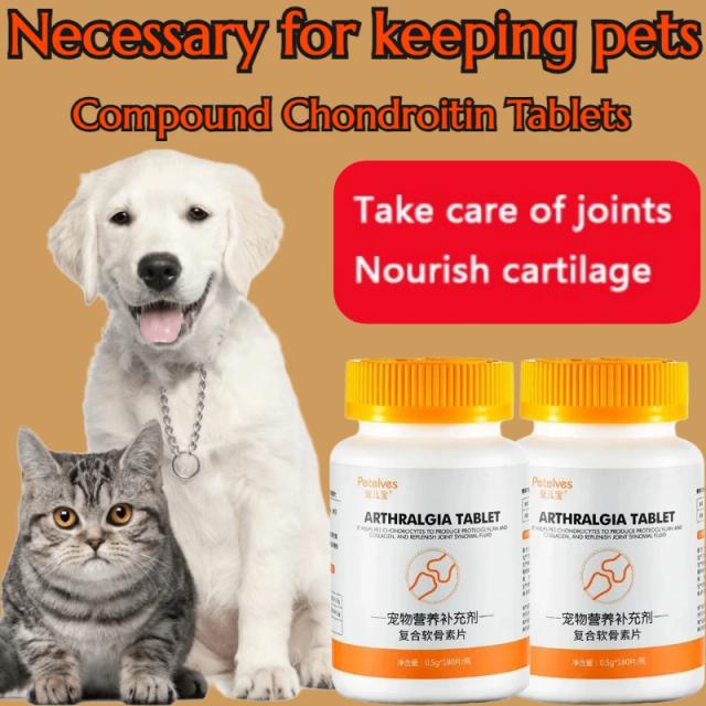 Suplemento Nutricional para Pets com Glucosamina e Condroitina - 180 Comprimidos para Filhotes, Cães e Gatos Idosos