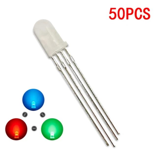 Diodo de LED Colorido RGB 5mm Transparente 50 Peças