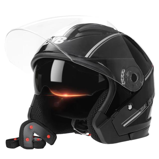 Capacete Open Face com Lente Dupla e Viseira Solar - Leve e Ventilado para Scooter e Bicicleta Retro 3/4