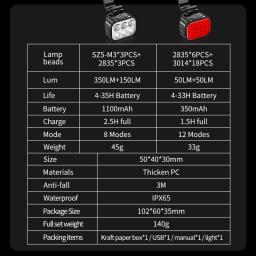 Ciclismo luz traseira dianteira da bicicleta conjunto de carga usb farol luz mtb lanterna led à prova dwaterproof água acessórios da bicicleta - Image 5