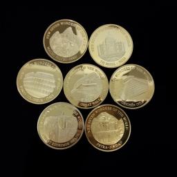 Coleção de Moedas das Sete Maravilhas do Mundo, Emblema Comemorativo Banhado a Ouro, Coleção Viagem - Image 1