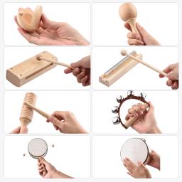13 pçs crianças presentes de educação precoce instrumentos musicais brinquedos com saco de transporte instrumentos de percussão de madeira para crianças - Image 5