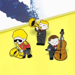 Banda de música esmalte pino trompete sax violoncelo músico violino broches saco roupas lapela emblema música amantes jóias presente broche - Image 1