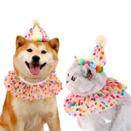 Chapéu para festa de aniversário de animais de estimação, chapéu com bolinhas de renda, babador fofo para cães pequenos e médios, produtos para animais de estimação, acessórios para cachorros - Image 1